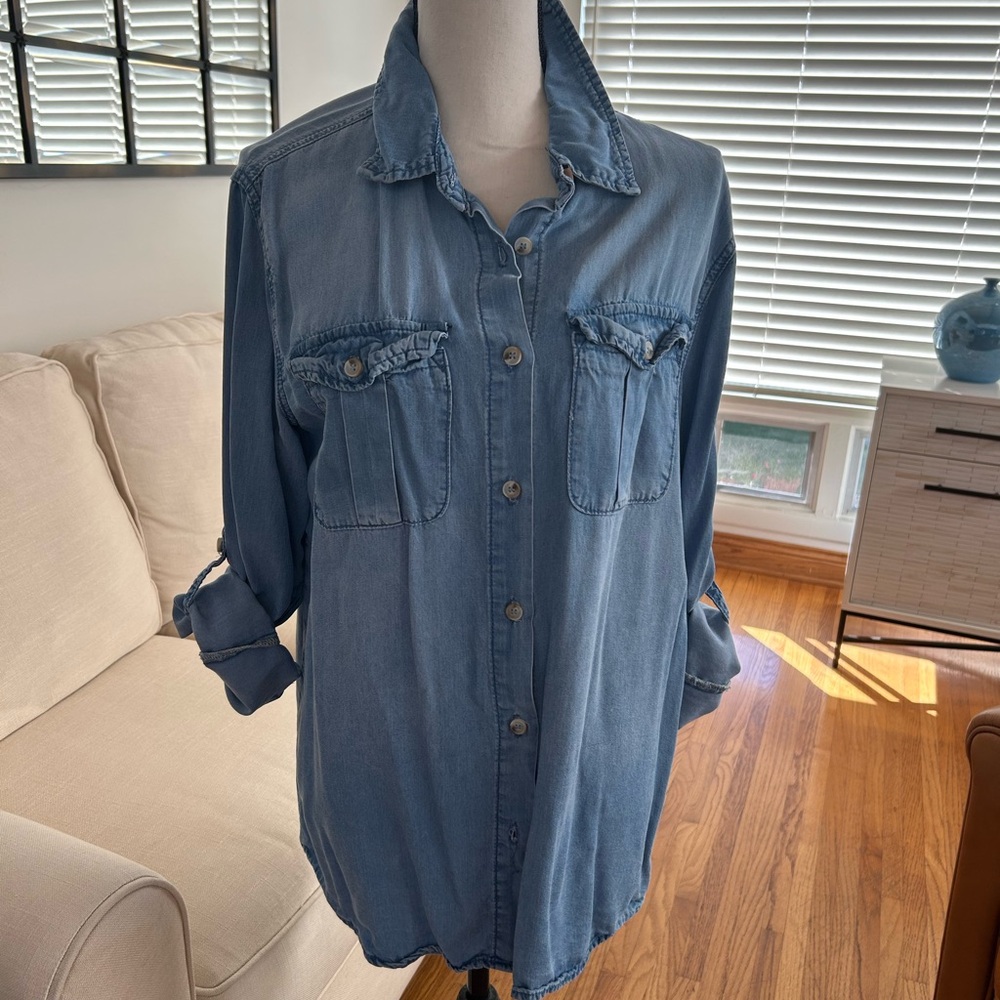 EUC Soft Cotton Blue Denim Button-Up Shirt Size L